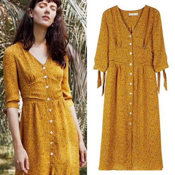 Modcloth Dresses & Skirts - modcloth | simple retro mustard geo print tie-sleeve midi dress l